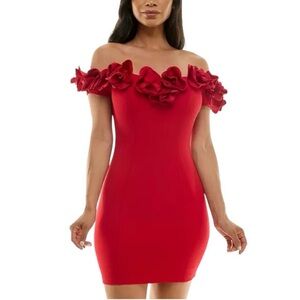 B DARLIN Red Rose Trim Formal Strapless Mini Dress - J5/6